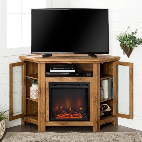 Shop 48 Corner Fireplace Tv Stand Console Barnwood On Sale