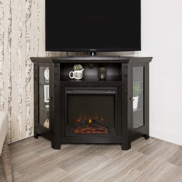 Shop 48" Corner Fireplace TV Stand Console - Black - On Sale - Free Shipping Today - Overstock ...