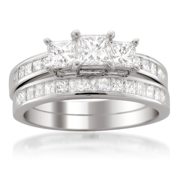 Montebello Jewelry 14k White Gold 2ct TDW Certified Princess-cut Diamond Engagement and Wedding Ring