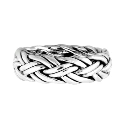 Handmade Delicate Woven Braid 7mm Band Sterling Silver Ring (Thailand)