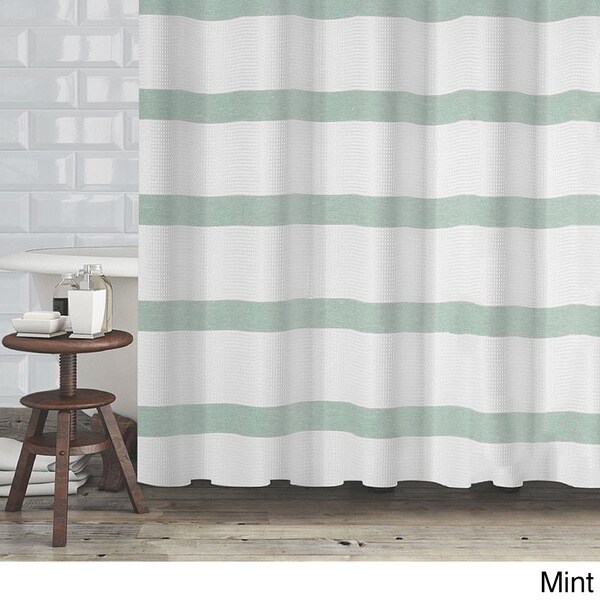 Hotel Quality Waffle Weave Stripe Fabric Shower Curtain (70\ Hotel Quality Waffle Weave Stripe Fabric Shower Curtain (70\