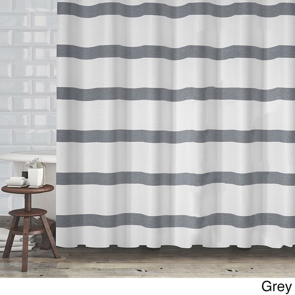 Hotel Quality Waffle Weave Stripe Fabric Shower Curtain (70\ Hotel Quality Waffle Weave Stripe Fabric Shower Curtain (70\