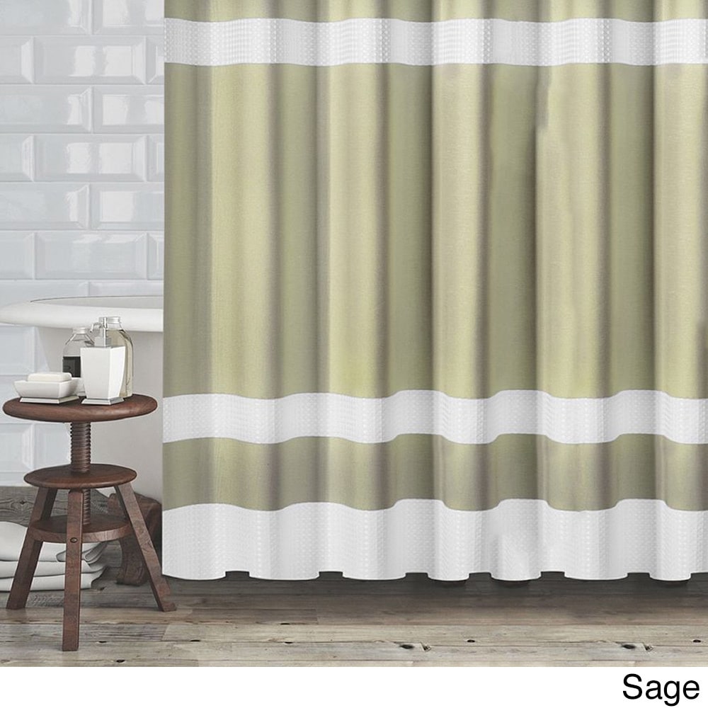 Hotel Quality Fabric Shower Curtain With White Diamond Weave Textured