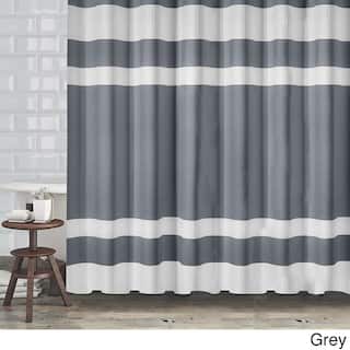 Hotel Quality Fabric Shower Curtain With White Diamond Weave Textured Stripes 70x72