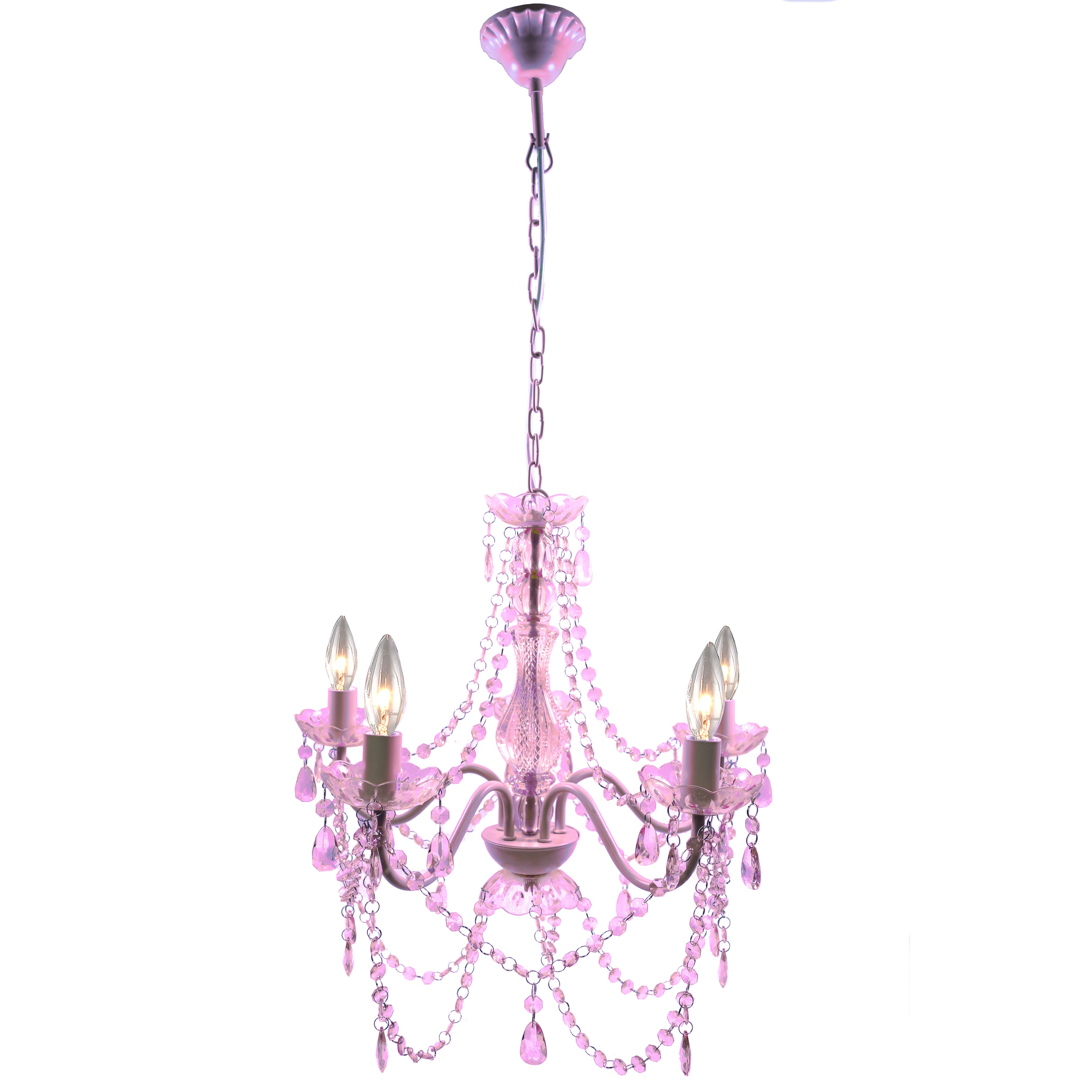 Warehouse of Tiffany Edvina Pink Acrylic/Metal 5-light Chandelier (Pink 36-inch Acrylic Chandelier) - Chandeliers For Bedrooms by Overstock.com