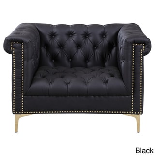Iconic Home Chic Home Winston Grey Chrome/ Leather Button-tufted Lounge Chair (Black)