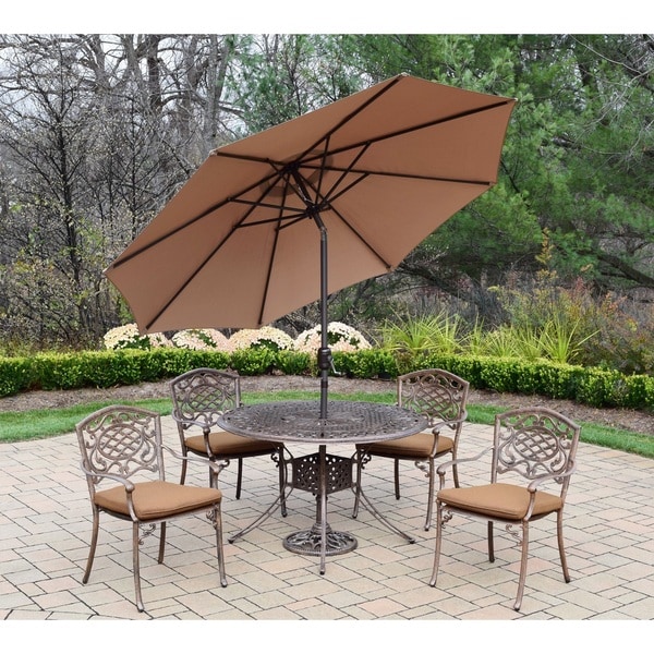 Shop Sunbrella 7 Pc Patio Set With Stackable Chairs Umbrella And   The Explorer Cast Aluminum 7 Pc. Sunbrella Fabric Stackable Chairs Umbrella And Metal Stand 23fa3268 Bd56 4c43 B5bf D60c20594960 600 