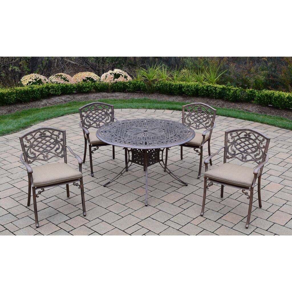 5-piece Dining Set with 48-inch Table and 4 cushioned Stackable Chairs