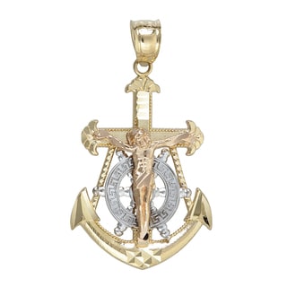 Shop 14k Tri-color Gold Religious Nautical Cross Wheel and Anchor ...