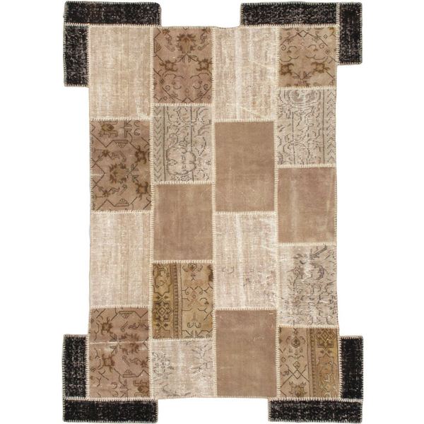 Handmade Ottoman Yama Patchwork Beige Wool Rug. Opens flyout.