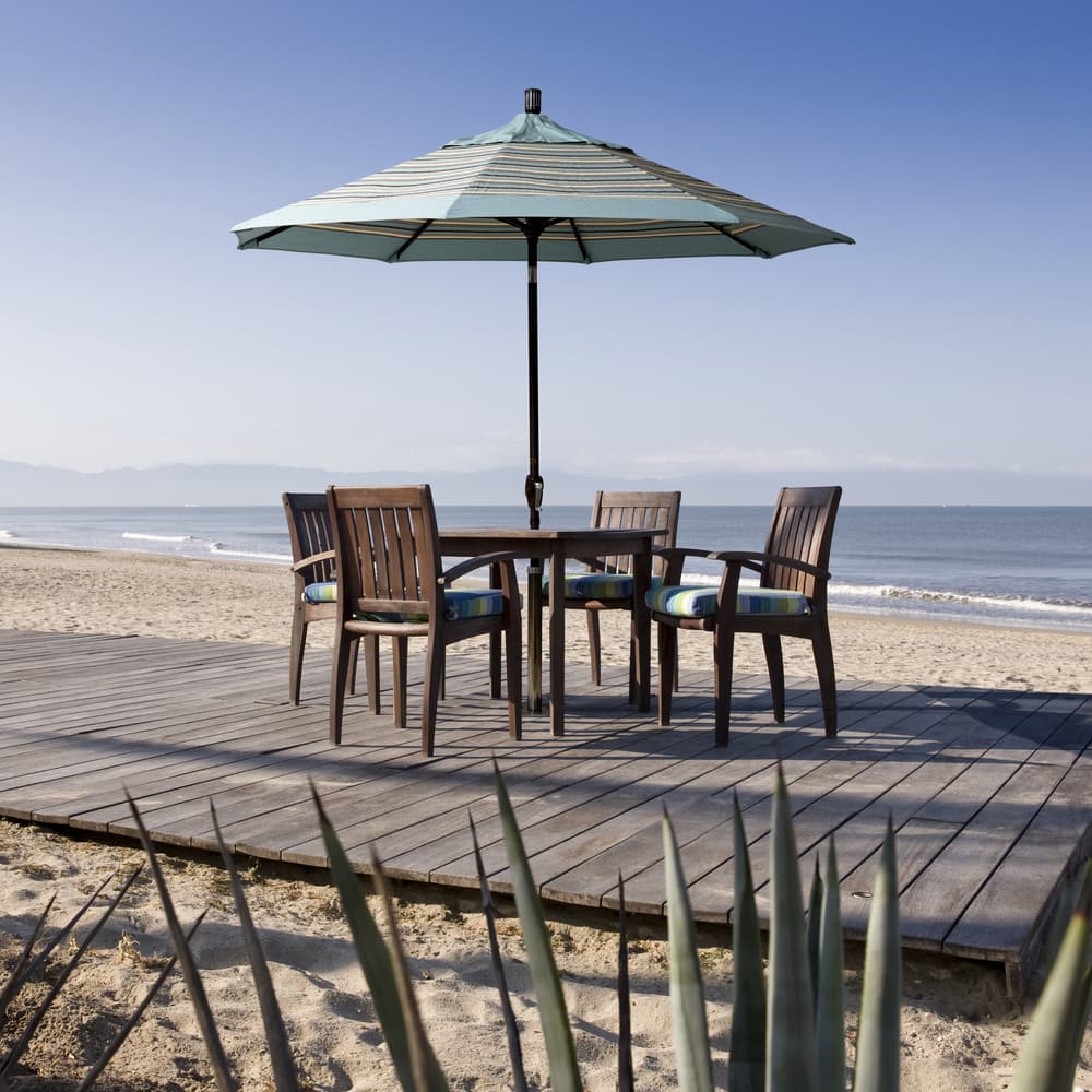 California Umbrella 7.5' Rd. Aluminum Patio Umbrella, Crank Lift with Push Button Tilt, White Finish, Sunbrella Fabric