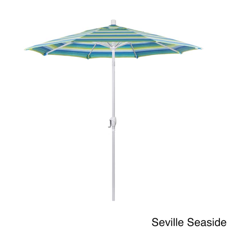 California Umbrella 7.5' Rd. Aluminum Patio Umbrella, Crank Lift with Push Button Tilt, White Finish, Sunbrella Fabric - Seville Seaside
