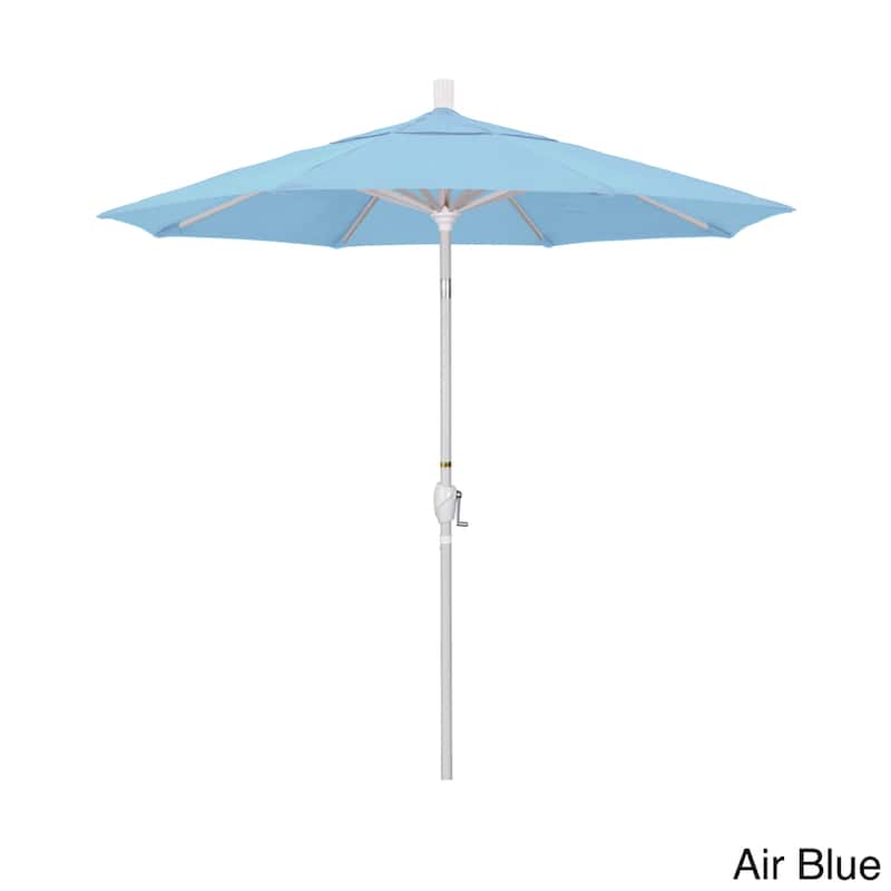 California Umbrella 7.5' Rd. Aluminum Patio Umbrella, Crank Lift with Push Button Tilt, White Finish, Sunbrella Fabric - Air Blue