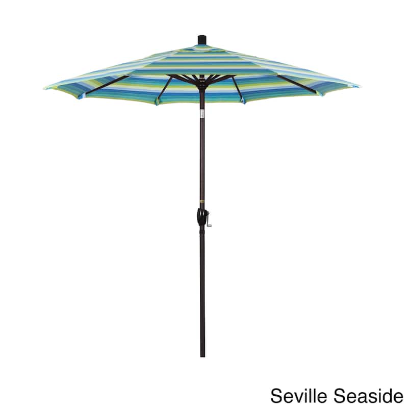 California Umbrella 7.5' Rd. Aluminum Patio Umbrella, Crank Lift with Push Button Tilt, Bronze Finish, Sunbrella Fabric