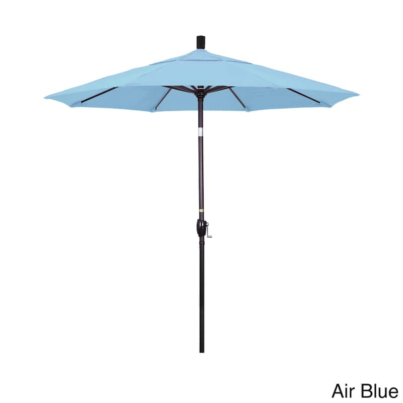 California Umbrella 7.5' Rd. Aluminum Patio Umbrella, Crank Lift with Push Button Tilt, Bronze Finish, Sunbrella Fabric - Air Blue