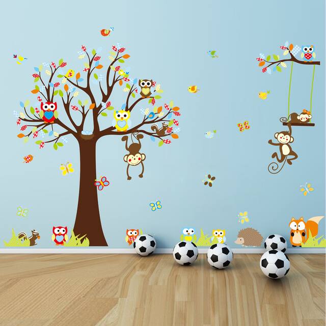 HomeSource Forest of Monkeys and Friends Multicolor 12-inch x 36-inch Removable Wall Graphic
