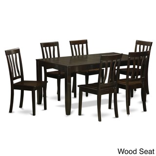 East West Furniture LYAN7-CAP Black Rubberwood 7-piece Dining Room Set with Leaf (Wood Seat)