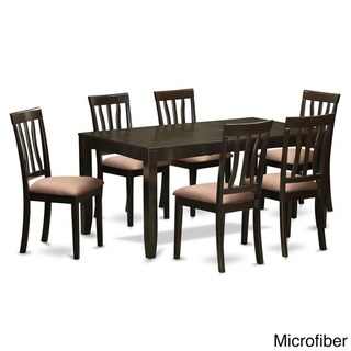 East West Furniture LYAN7-CAP Black Rubberwood 7-piece Dining Room Set with Leaf (Microfiber)