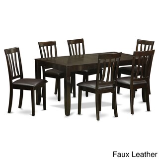 East West Furniture LYAN7-CAP Black Rubberwood 7-piece Dining Room Set with Leaf (Faux Leather)