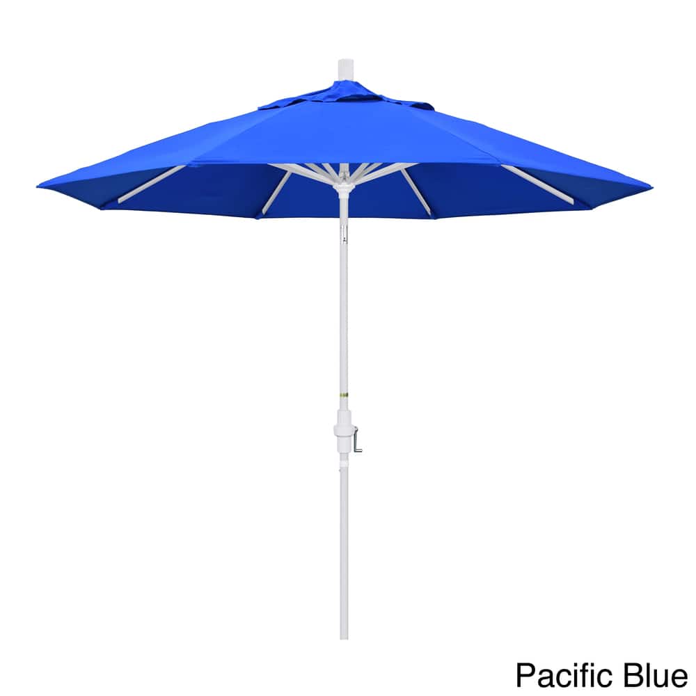 California Umbrella 9' Rd. Aluminum Patio Umbrella, Deluxe Crank Lift with Collar Tilt, White Frame Finish, Sunbrella Fabric