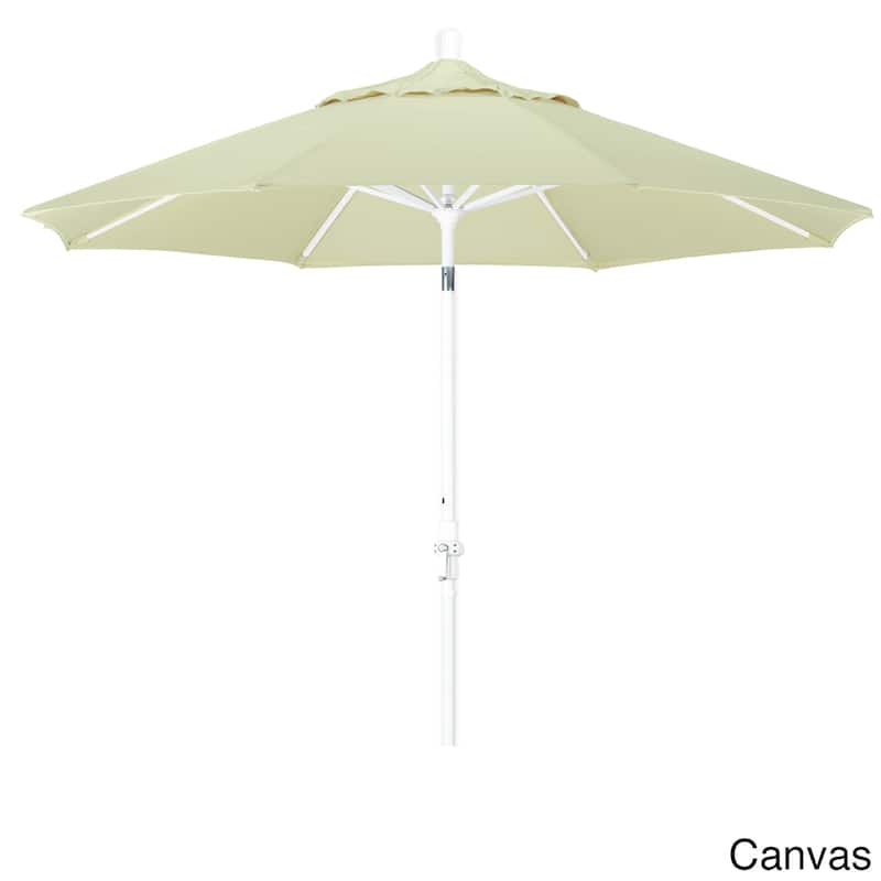 California Umbrella 9' Rd. Aluminum Patio Umbrella, Deluxe Crank Lift with Collar Tilt, White Frame Finish, Sunbrella Fabric