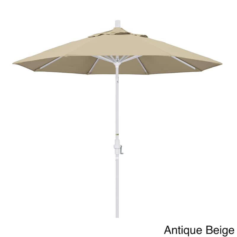California Umbrella 9' Rd. Aluminum Patio Umbrella, Deluxe Crank Lift with Collar Tilt, White Frame Finish, Sunbrella Fabric
