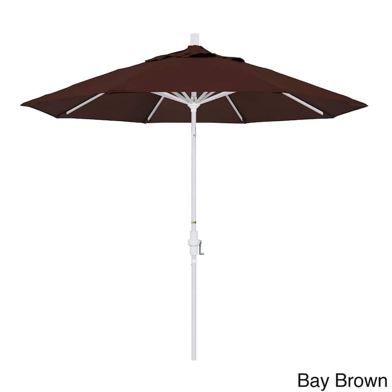 California Umbrella 9' Rd. Aluminum Patio Umbrella, Deluxe Crank Lift with Collar Tilt, White Frame Finish, Sunbrella Fabric - Bay Brown