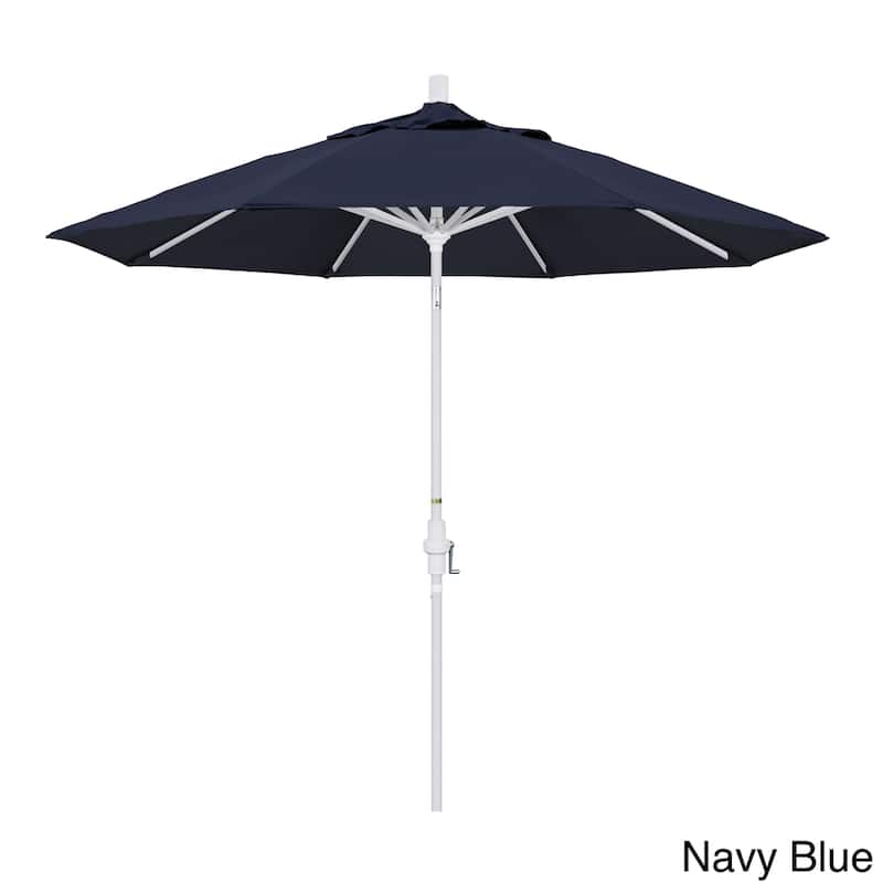 California Umbrella 9' Rd. Aluminum Patio Umbrella, Deluxe Crank Lift with Collar Tilt, White Frame Finish, Sunbrella Fabric - Navy Blue