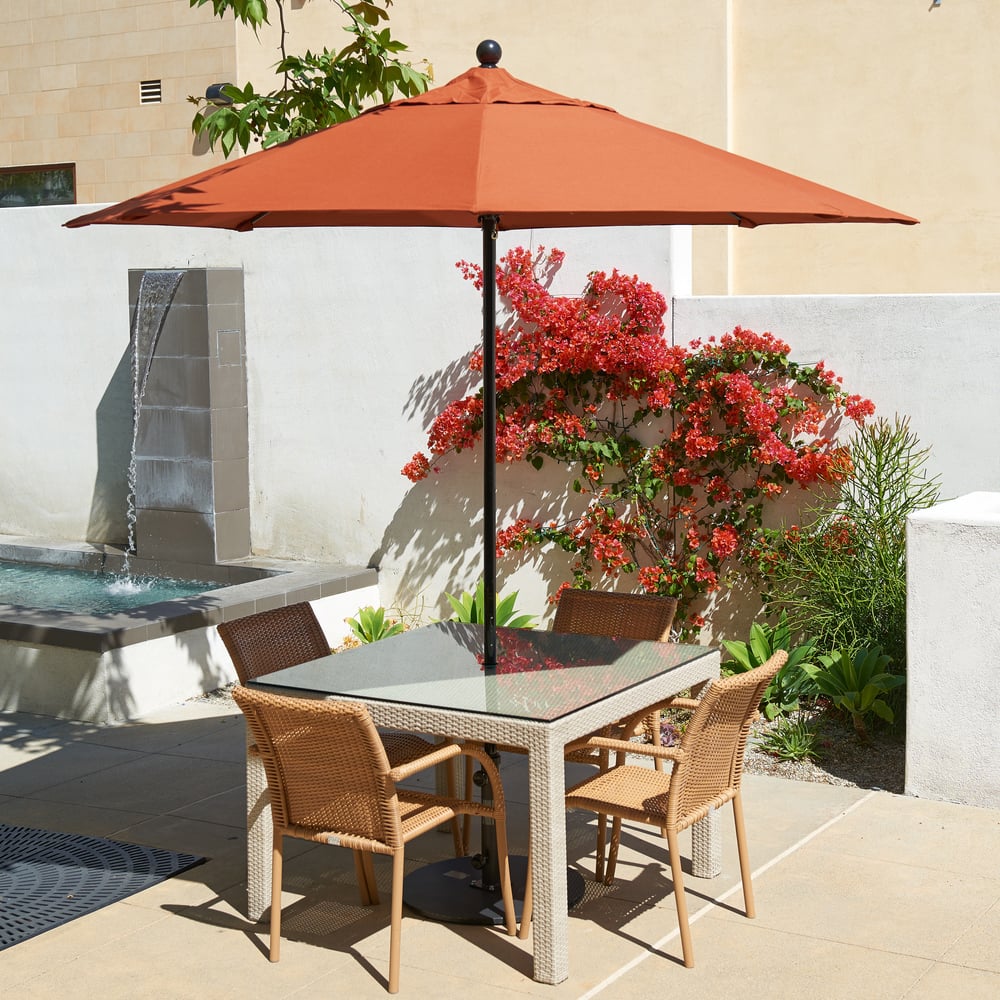 California Umbrella 9' Rd. Fiberglass Frame/Rib Commercial Patio Umbrella, Push Lift System, Black Finish, Sunbrella Fabric