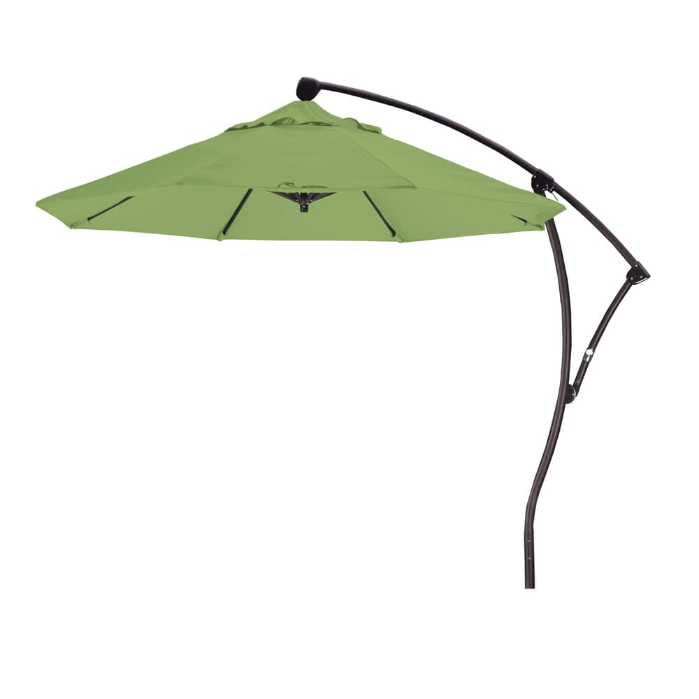 California Umbrella 9' Rd Aluminum Cantilever Patio Umbrella, Crank Lift, 360 Degree Rotation, Bron
