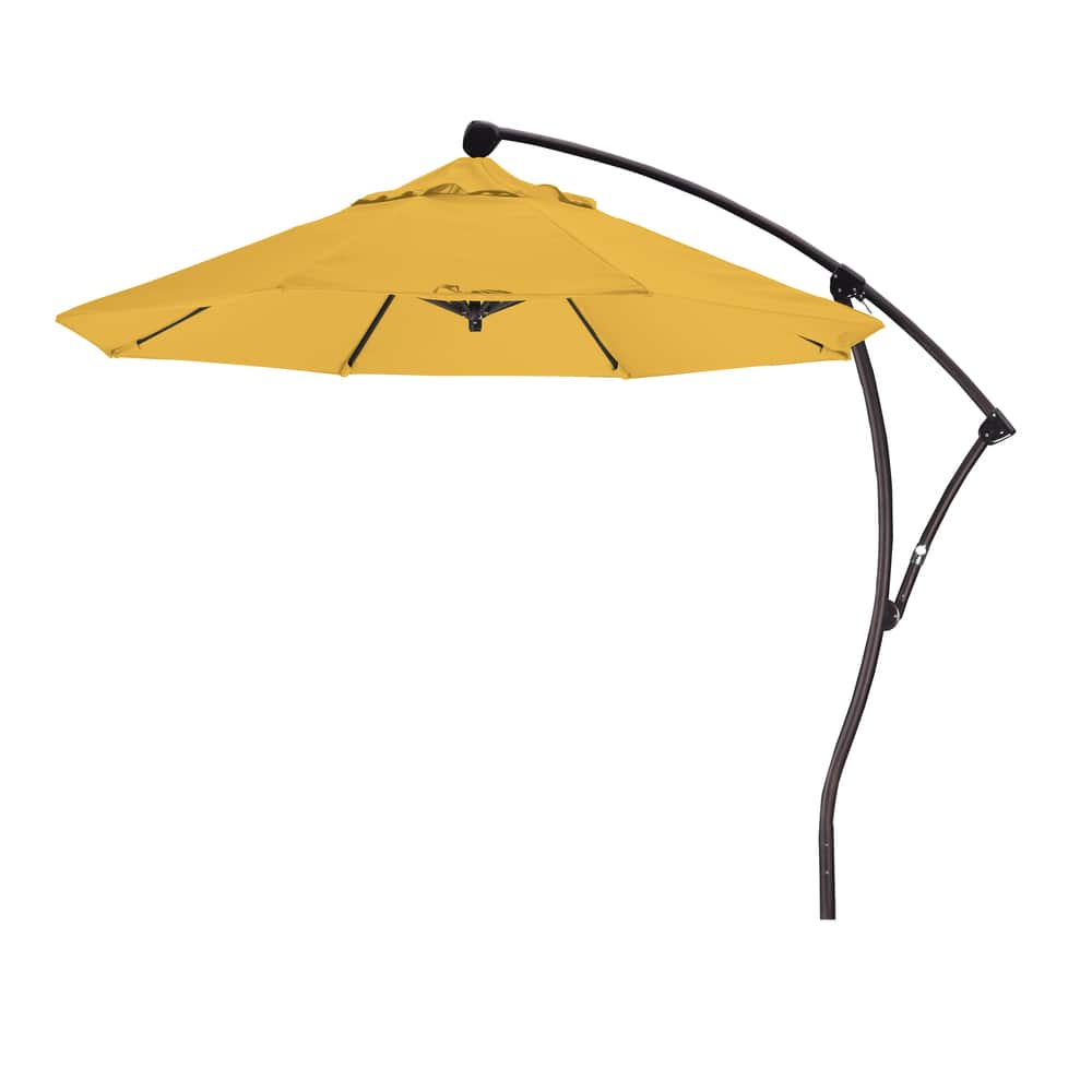 California Umbrella 9' Rd Aluminum Cantilever Patio Umbrella, Crank Lift, 360 Degree Rotation, Bron