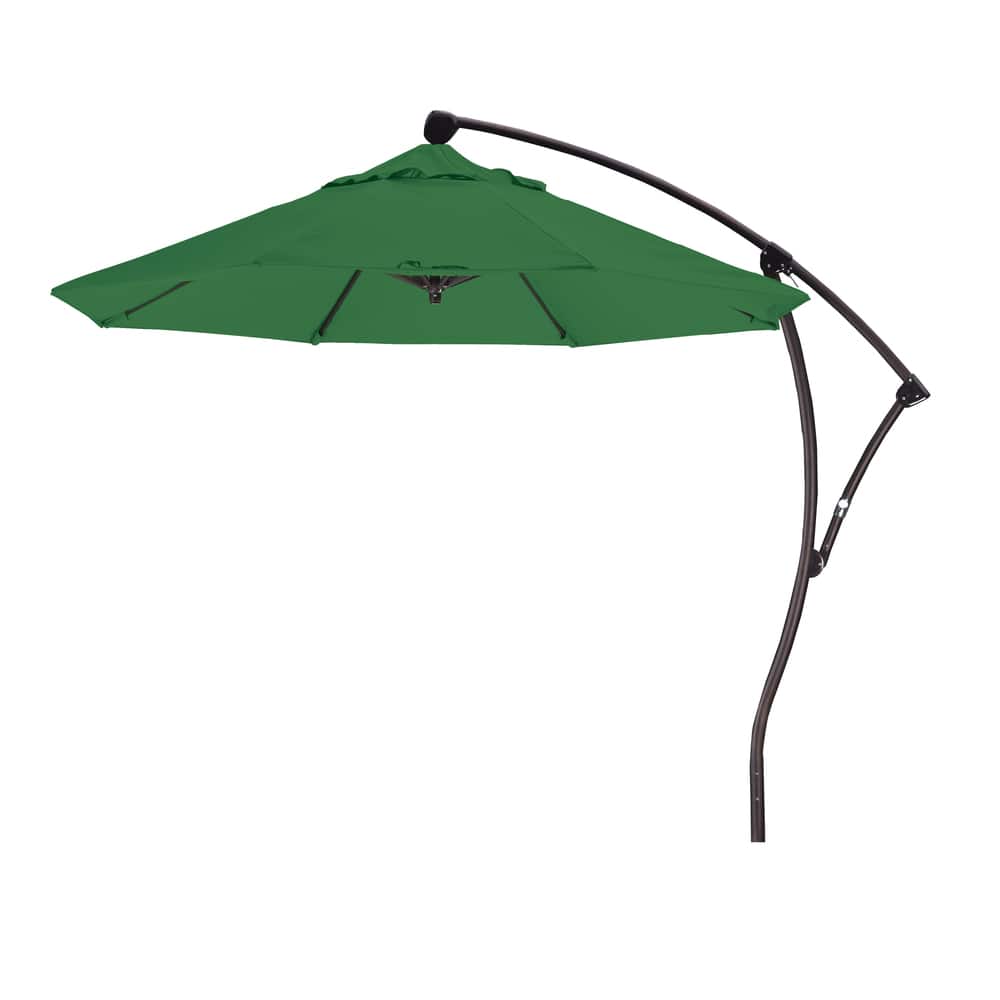 California Umbrella 9' Rd Aluminum Cantilever Patio Umbrella, Crank Lift, 360 Degree Rotation, Bron