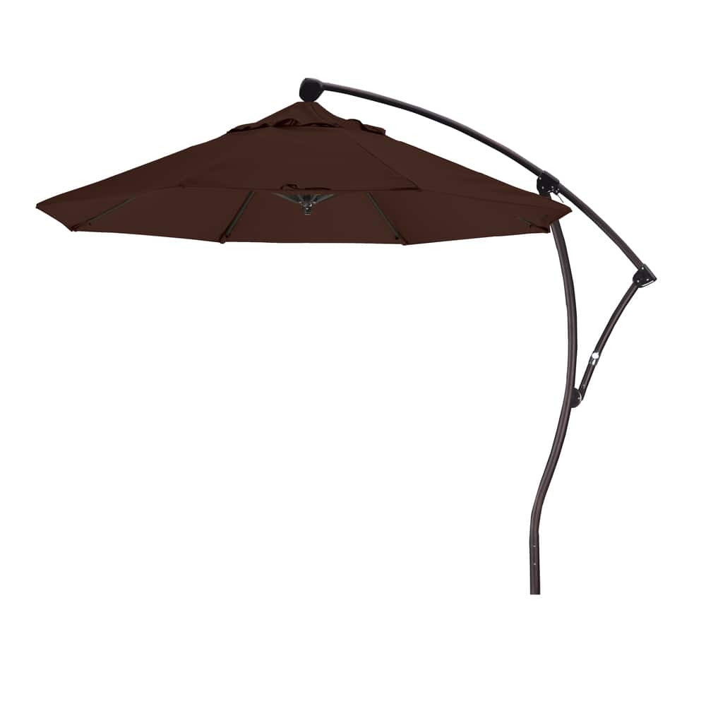 California Umbrella 9' Rd Aluminum Cantilever Patio Umbrella, Crank Lift, 360 Degree Rotation, Bron