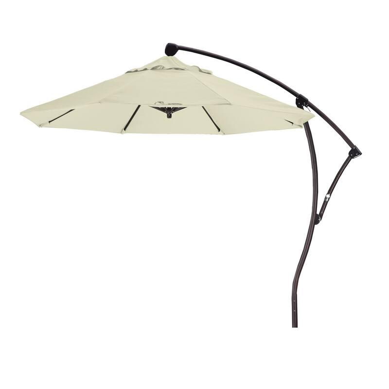 California Umbrella 9' Rd Aluminum Cantilever Patio Umbrella, Crank Lift, 360 Degree Rotation, Bron - Natural
