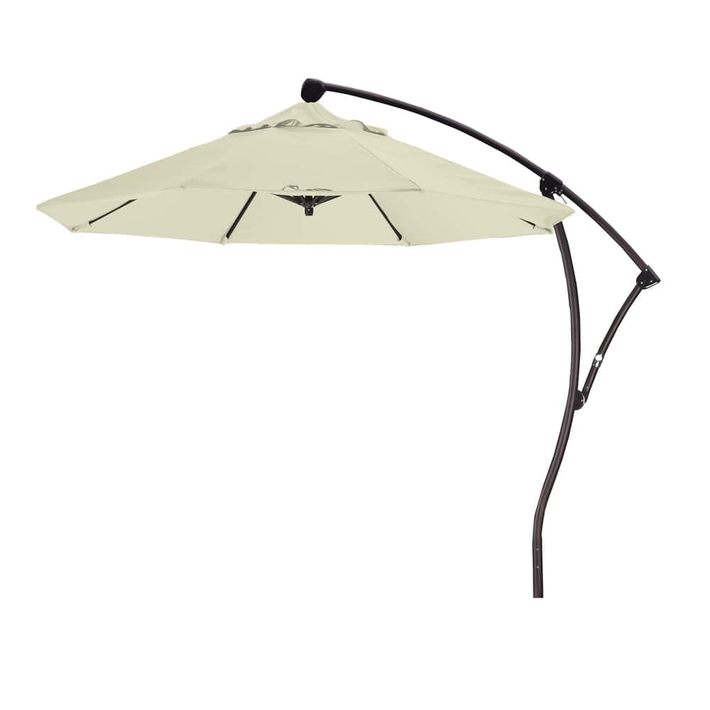 California Umbrella 9' Rd Aluminum Cantilever Patio Umbrella, Crank Lift, 360 Degree Rotation, Bron