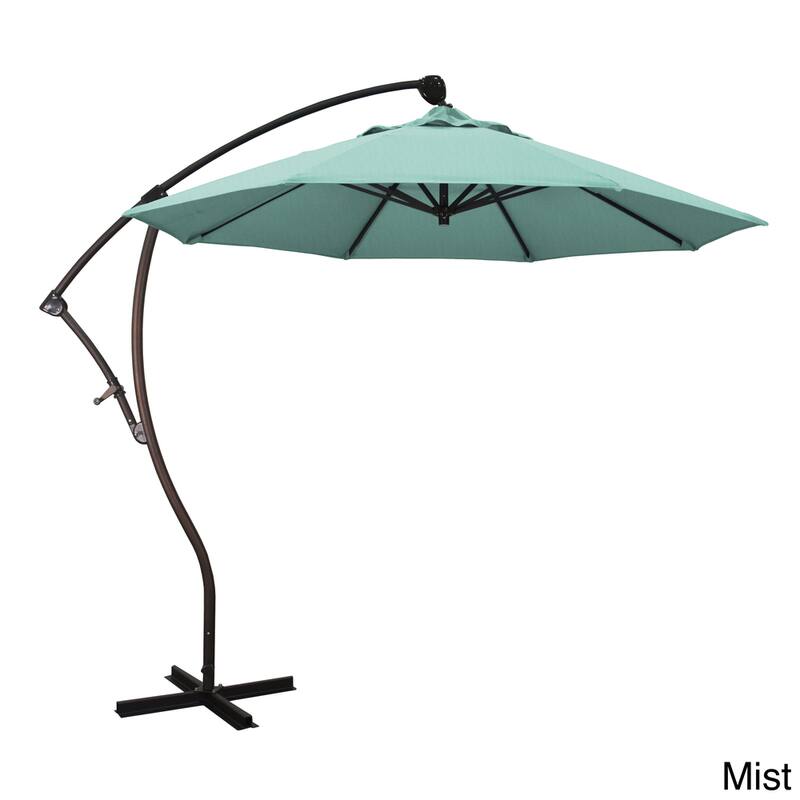California Umbrella 9' Rd Aluminum Cantilever Patio Umbrella, Crank Lift, 360 Degree Rotation, Bronze Finish, Sunbrella Fabric