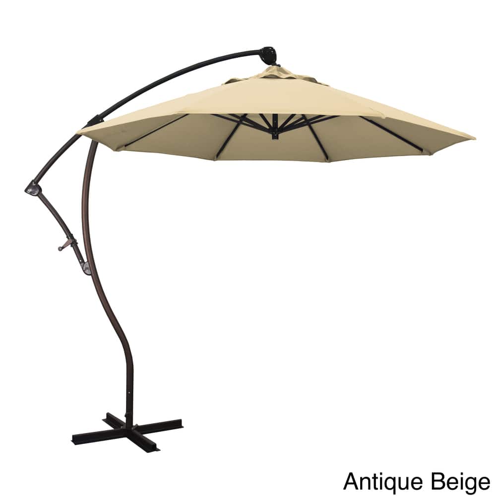 California Umbrella 9' Rd Aluminum Cantilever Patio Umbrella, Crank Lift, 360 Degree Rotation, Bronze Finish, Sunbrella Fabric
