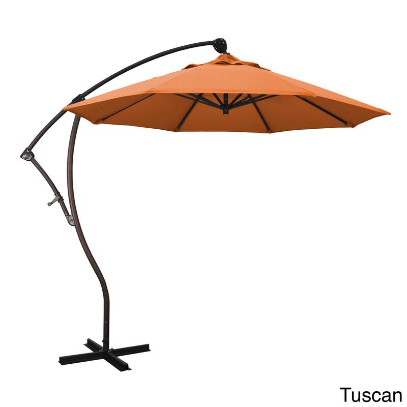 California Umbrella 9' Rd Aluminum Cantilever Patio Umbrella, Crank Lift, 360 Degree Rotation, Bronze Finish, Sunbrella Fabric