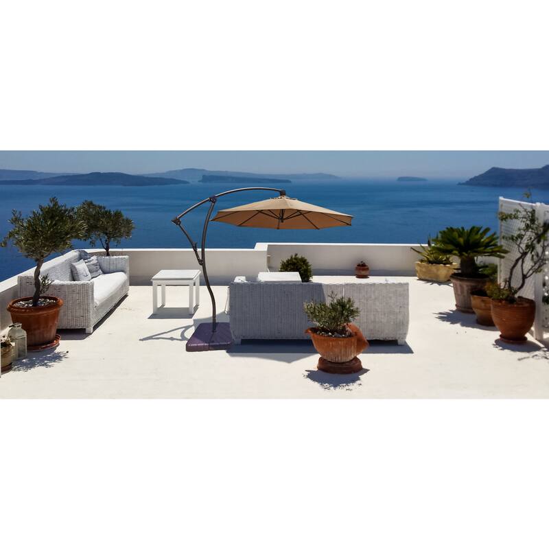 California Umbrella 9' Rd Aluminum Cantilever Patio Umbrella, Crank Lift, 360 Degree Rotation, Bronze Finish, Sunbrella Fabric