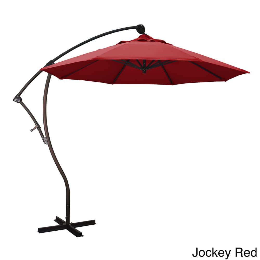 California Umbrella 9' Rd Aluminum Cantilever Patio Umbrella, Crank Lift, 360 Degree Rotation, Bronze Finish, Sunbrella Fabric