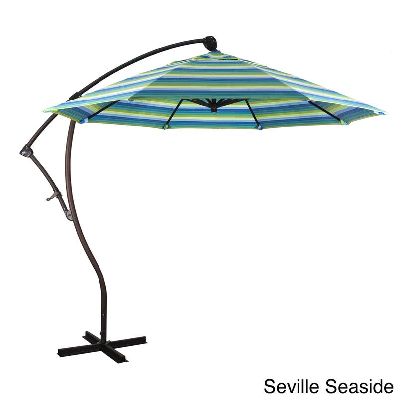 California Umbrella 9' Rd Aluminum Cantilever Patio Umbrella, Crank Lift, 360 Degree Rotation, Bronze Finish, Sunbrella Fabric - Seville Seaside