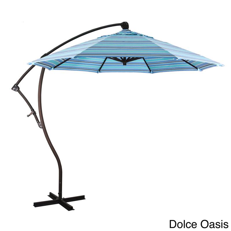 California Umbrella 9' Rd Aluminum Cantilever Patio Umbrella, Crank Lift, 360 Degree Rotation, Bronze Finish, Sunbrella Fabric