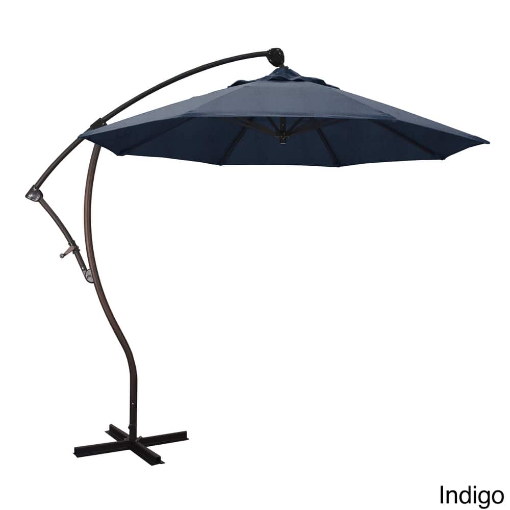 California Umbrella 9' Rd Aluminum Cantilever Patio Umbrella, Crank Lift, 360 Degree Rotation, Bronze Finish, Sunbrella Fabric
