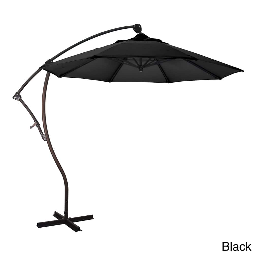 California Umbrella 9' Rd Aluminum Cantilever Patio Umbrella, Crank Lift, 360 Degree Rotation, Bronze Finish, Sunbrella Fabric