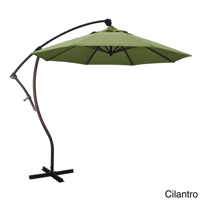 California Umbrella 9' Rd Aluminum Cantilever Patio Umbrella, Crank Lift, 360 Degree Rotation, Bronze Finish, Sunbrella Fabric