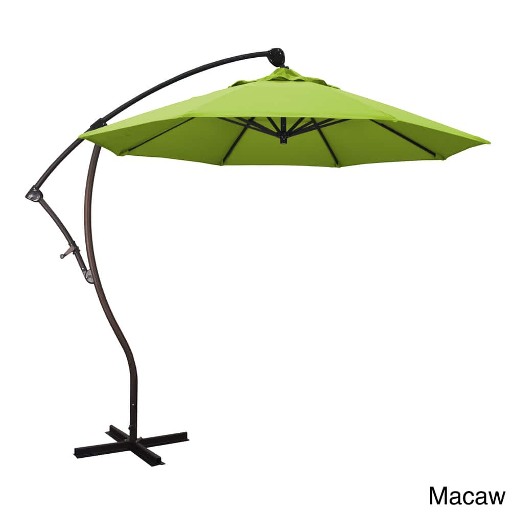 California Umbrella 9' Rd Aluminum Cantilever Patio Umbrella, Crank Lift, 360 Degree Rotation, Bronze Finish, Sunbrella Fabric