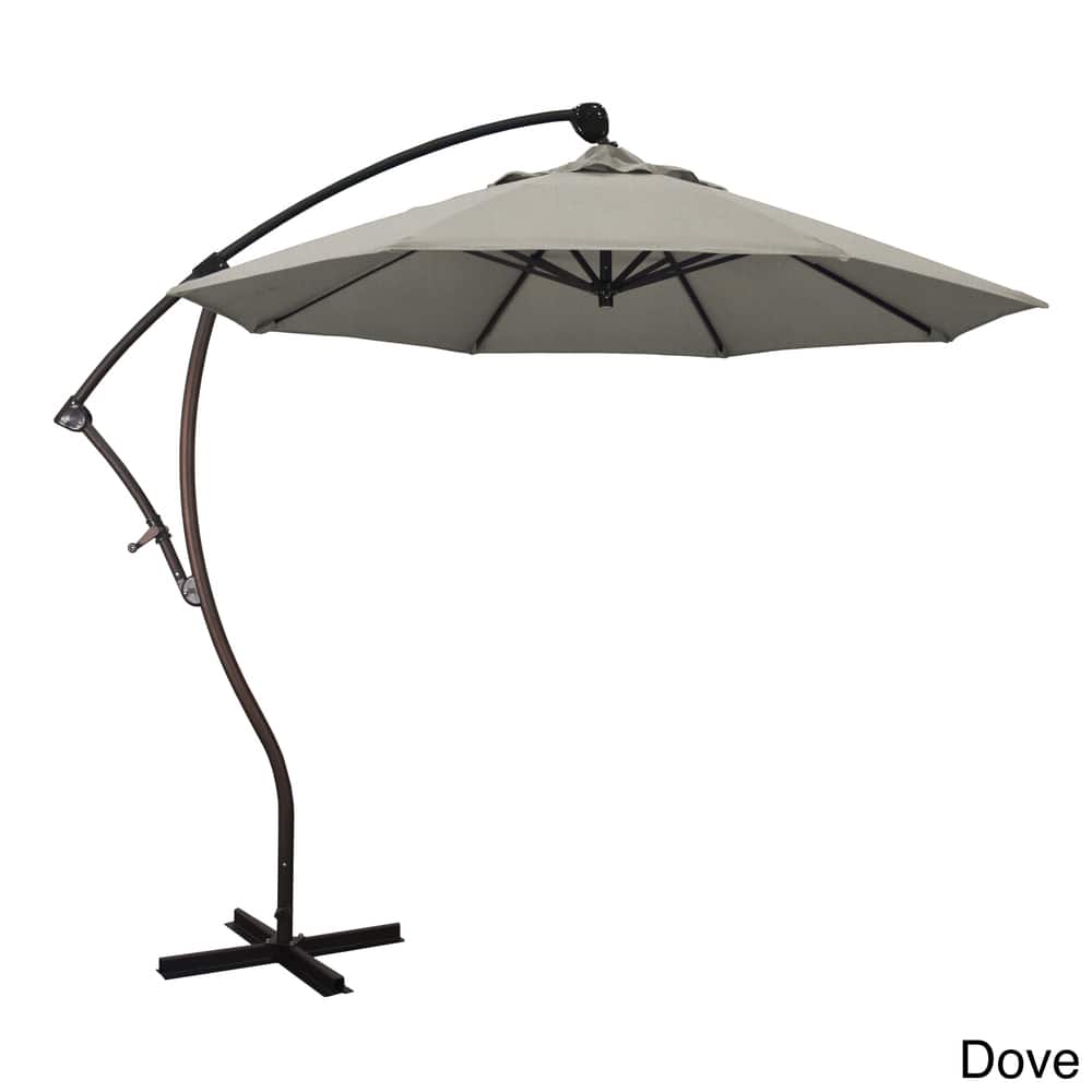 California Umbrella 9' Rd Aluminum Cantilever Patio Umbrella, Crank Lift, 360 Degree Rotation, Bronze Finish, Sunbrella Fabric