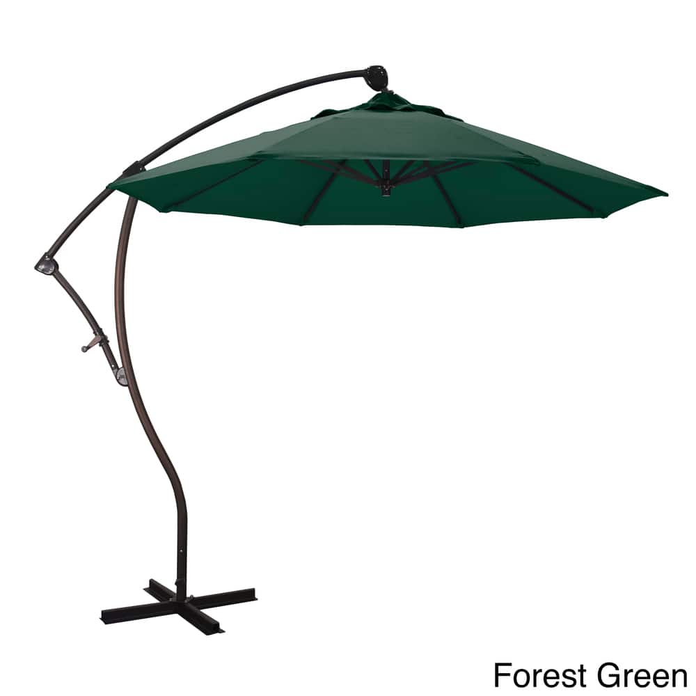California Umbrella 9' Rd Aluminum Cantilever Patio Umbrella, Crank Lift, 360 Degree Rotation, Bronze Finish, Sunbrella Fabric