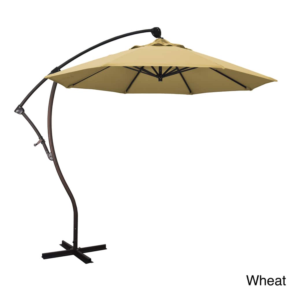 California Umbrella 9' Rd Aluminum Cantilever Patio Umbrella, Crank Lift, 360 Degree Rotation, Bronze Finish, Sunbrella Fabric