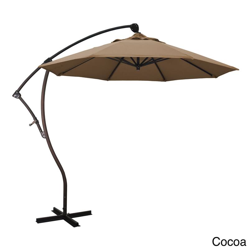 California Umbrella 9' Rd Aluminum Cantilever Patio Umbrella, Crank Lift, 360 Degree Rotation, Bronze Finish, Sunbrella Fabric